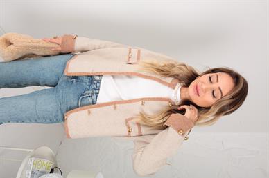 Kendinden Desenli Gold Düğmeli Hırka