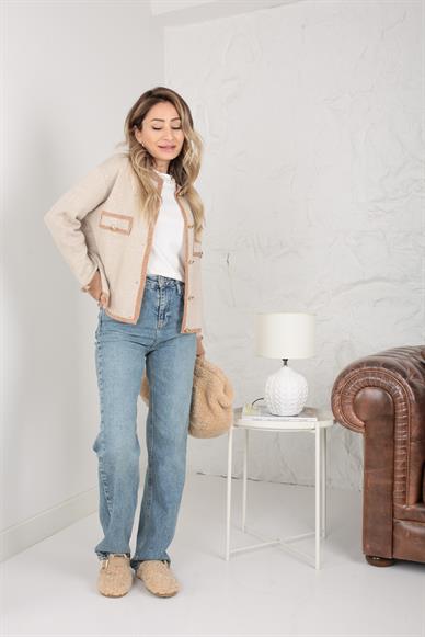 Kendinden Desenli Gold Düğmeli Hırka