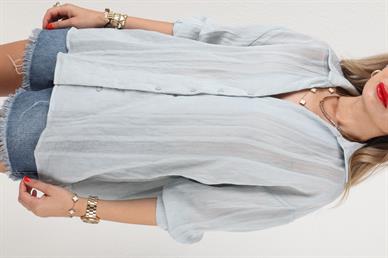 Kendinden Desenli Gri Transparan Gömlek