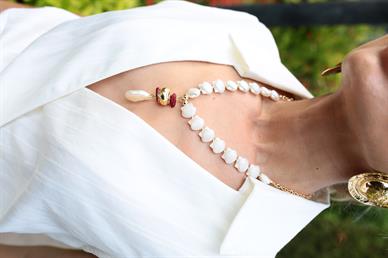 Kendinden Desenli Kruvaze Gömlekli Ekru Takım