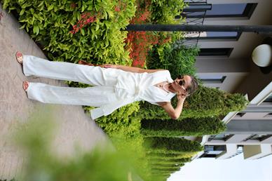 Kendinden Desenli Kruvaze Gömlekli Ekru Takım