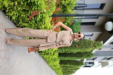 Kendinden Desenli Kruvaze Gömlekli Kahve Takım