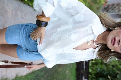 Kendinden Desenli Trasparan Oversize Gömlek