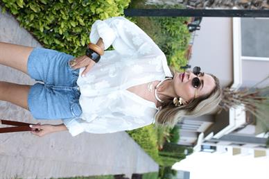 Kendinden Desenli Trasparan Oversize Gömlek