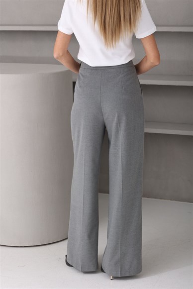 Kendinden Kemerli Gri Palazzo Pantolon