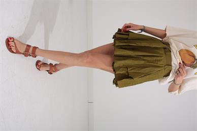 Kendinden Kemerli Şort Astarlı Yeşil Etek