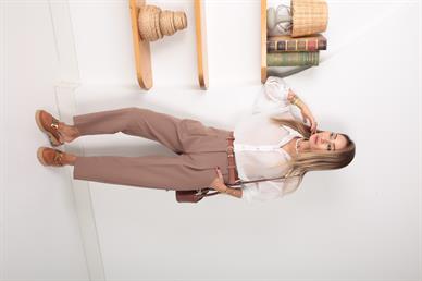 Kendinden Kemerli Vizon Havuç Kesim Pantolon