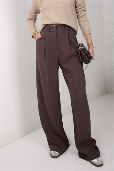 Kırma Pile Kahverengi Palazzo Pantolon