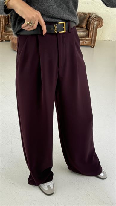 Kırma Pile Mürdüm Palazzo Pantolon