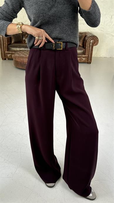 Kırma Pile Mürdüm Palazzo Pantolon