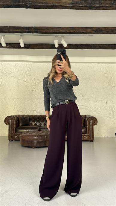 Kırma Pile Mürdüm Palazzo Pantolon