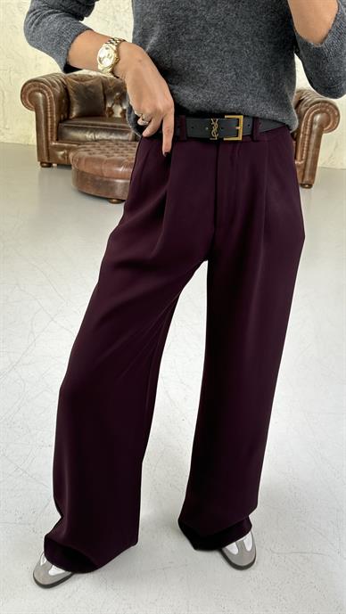 Kırma Pile Mürdüm Palazzo Pantolon