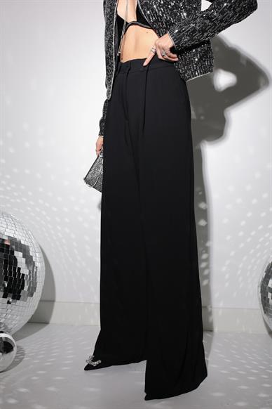 Kırma Pile Siyah Palazzo Pantolon