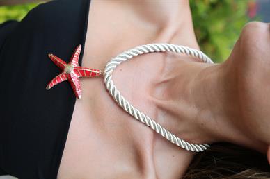 Kırmızı Deniz Yıldızı Halat Zincir Kolye