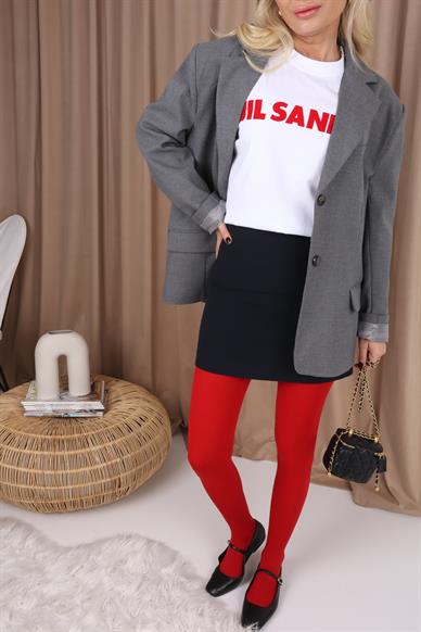 Kırmızı Jil Sander Baskılı Beyaz Basic Tshirt