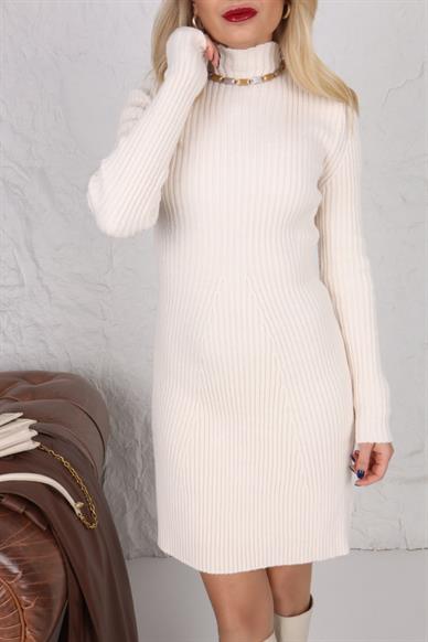 Kısa Reglan Kol Ekru Elbise