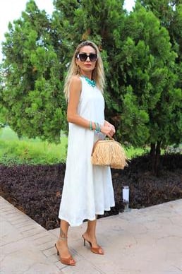 Kolsuz Boydan Astarlı Fisto Uzun Elbise