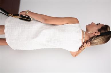 Kolsuz Ekru Mini Tüvit Elbise