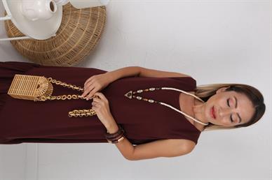 Kolsuz Eteği Fırfırlı Bordo Elbise