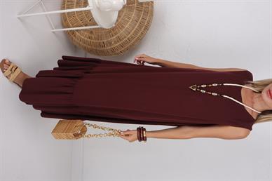 Kolsuz Eteği Fırfırlı Bordo Elbise