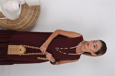 Kolsuz Eteği Fırfırlı Bordo Elbise