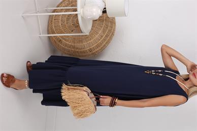 Kolsuz Eteği Fırfırlı Lacivert Elbise