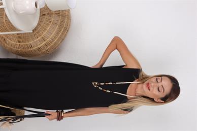 Kolsuz Eteği Fırfırlı Siyah Elbise