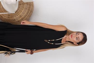 Kolsuz Eteği Fırfırlı Siyah Elbise