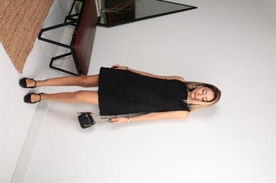 Kolsuz Siyah Mini Tüvit Elbise