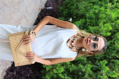 Kolsuz Tensel Kumaş Taş Bluz Pantolon Takım