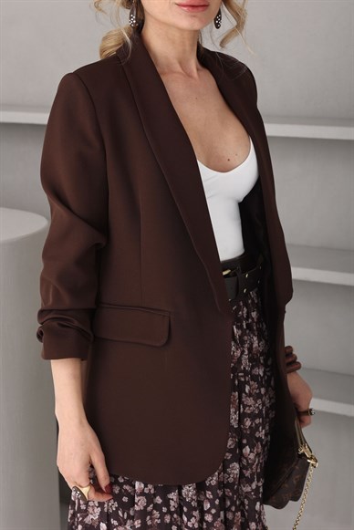 Kolu Büzgülü Kahve Blazer Ceket