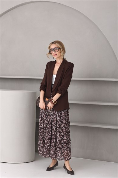 Kolu Büzgülü Kahve Blazer Ceket