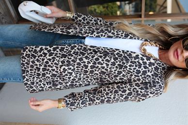 Kolu Büzgülü leopar Desen Blazer Ceket
