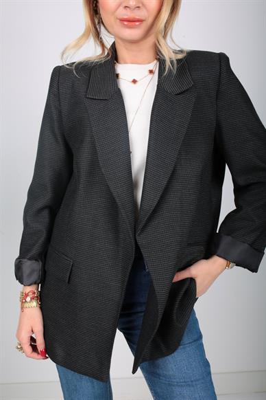 Kolu Deri Detay Pötikare Blazer Ceket