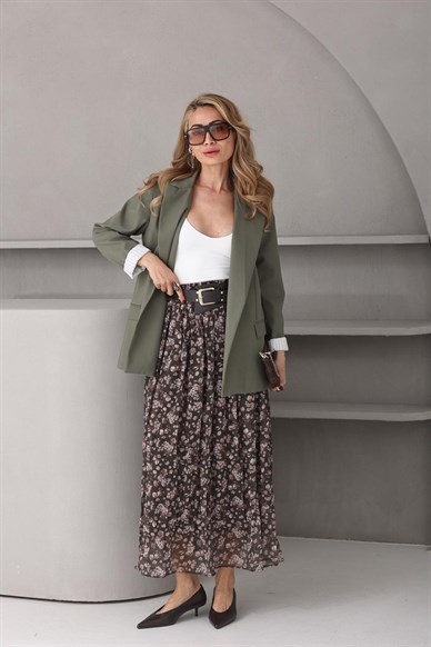 Kolu Katlı Haki Blazer Ceket