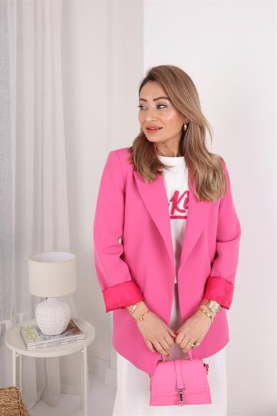 Kolu Katlı Kruvaze Pembe Blazer Ceket
