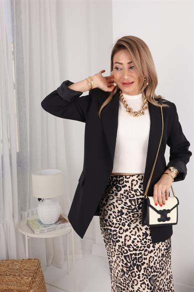 Kolu Katlı Kruvaze Siyah Blazer Ceket