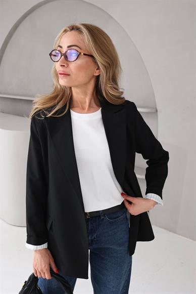 Kolu Katlı Siyah Blazer Ceket