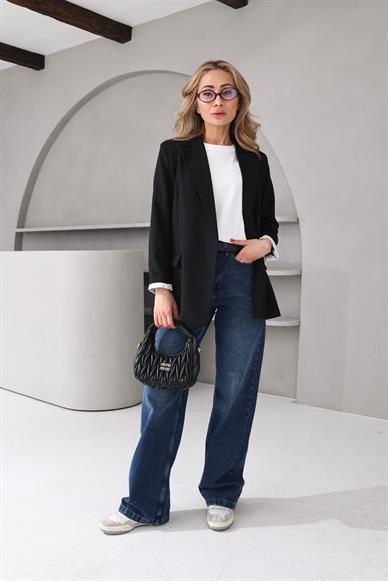 Kolu Katlı Siyah Blazer Ceket