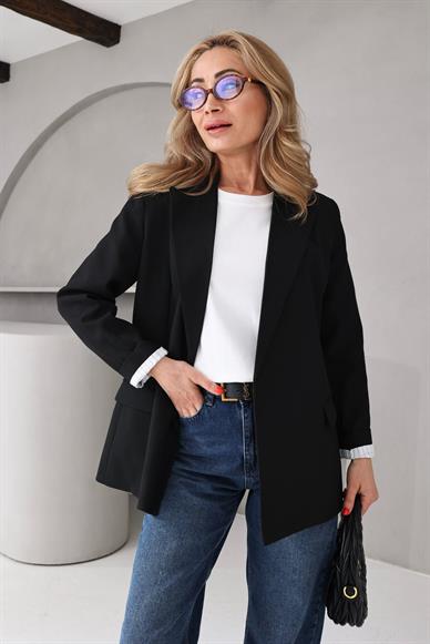 Kolu Katlı Siyah Blazer Ceket