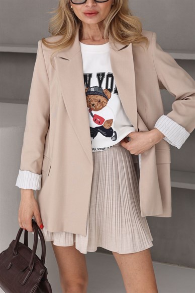 Kolu Katlı Taş Blazer Ceket