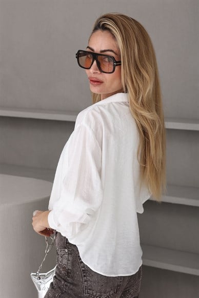 Kolyeli Penye Detay Ekru Gömlek