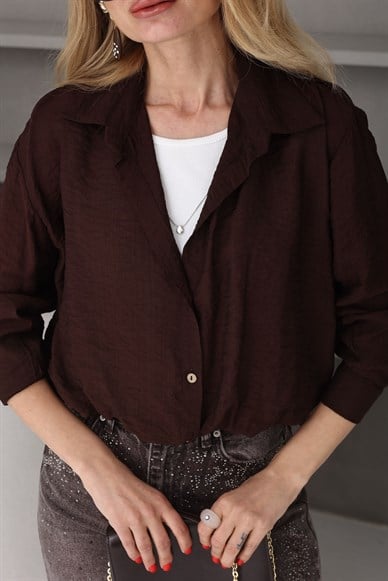 Kolyeli Penye Detay Kahve Gömlek