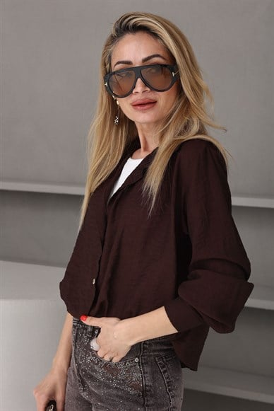 Kolyeli Penye Detay Kahve Gömlek