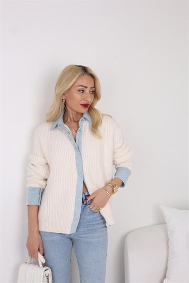 Kot Detay Çıtçıtlı Ekru Hırka