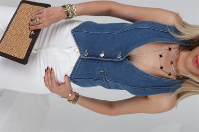 Koyu Mavi Denim Yelek
