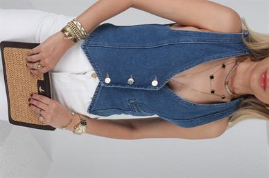 Koyu Mavi Denim Yelek