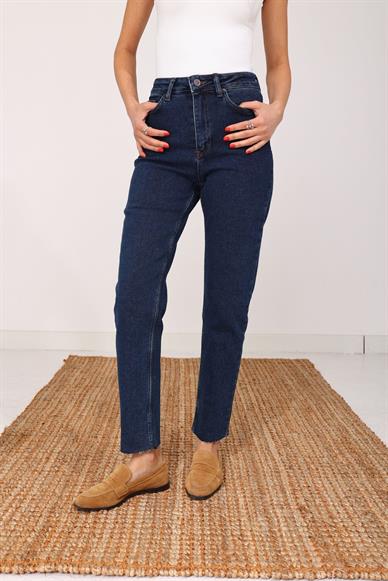 Koyu Mavi  Likralı Mom Fit Jean(764-31)