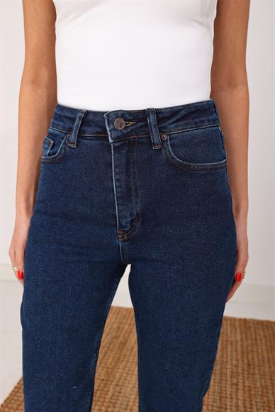Koyu Mavi  Likralı Mom Fit Jean(764-31)