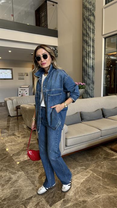 Koyu Mavi Yırtmaçlı Çıtçıtlı Denim Ceket (1940-2)